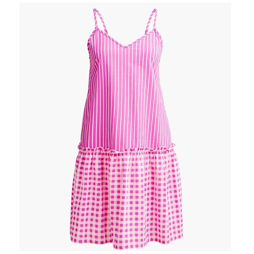 J.Crew Printed Cover-Up Shirt Dress Hits at Midthigh Adjustable Straps Pink New